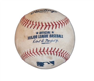 2019 Bryce Harper Game Used OML Manfred Baseball Used On 4/2/19 For 1st Home Run Against Washington Nationals (Letter of Provenance)